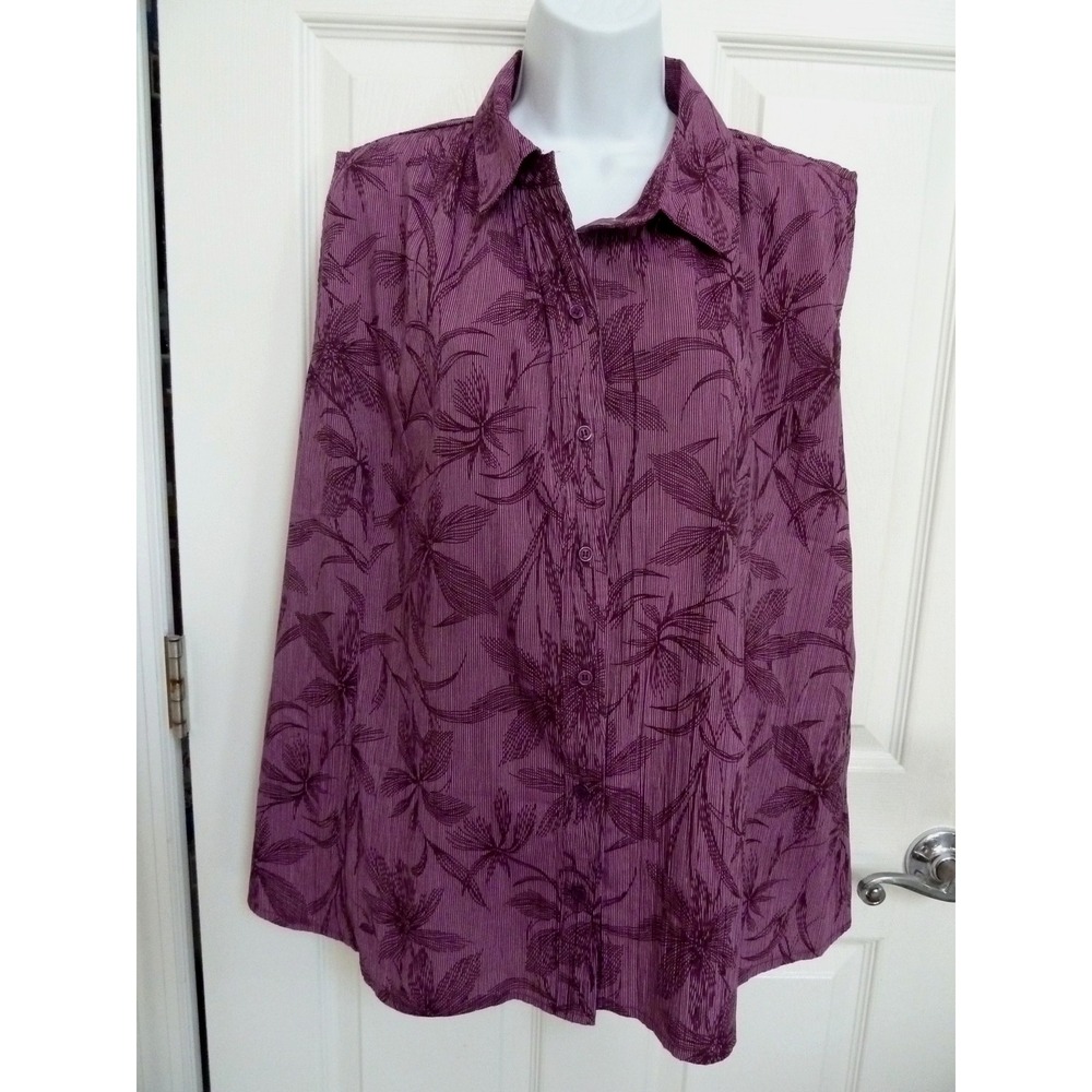 Croft & Barrow Womens XL Purple Floral Sleeveless Button Blouse Top